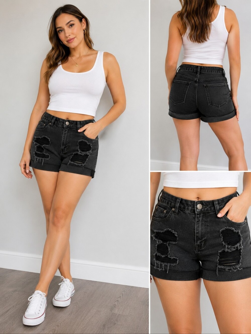 Aeropostale Black Distressed Denim Shorts Size 10 Like New